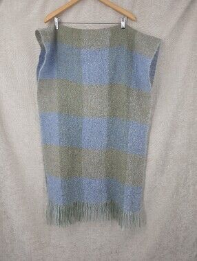 Andrew Stewart Vintage Mohair Striped Plaid Knit Fringe Scarf Wrap Throw
